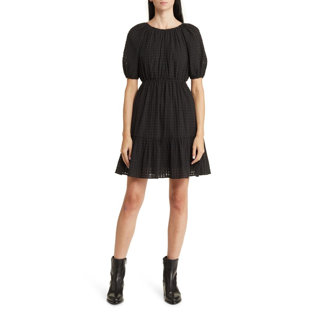 Rails 'Khloe' Black Polyester Puff Sleeve Seersucker Dress Size S
